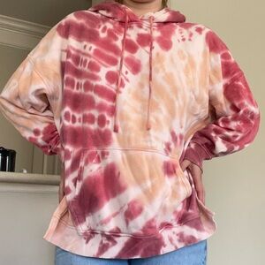 American Eagle Pink and Orange Tie Die Hoodie